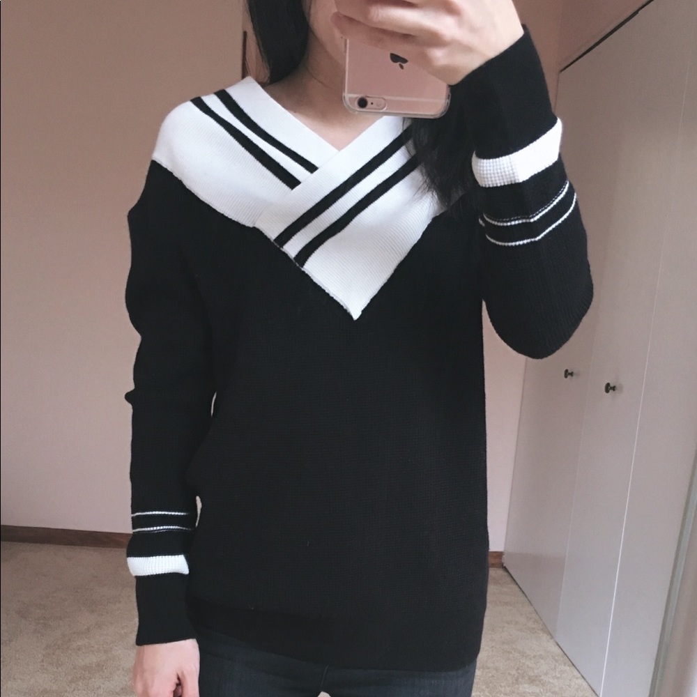 Varsity Striped Trim Sweater